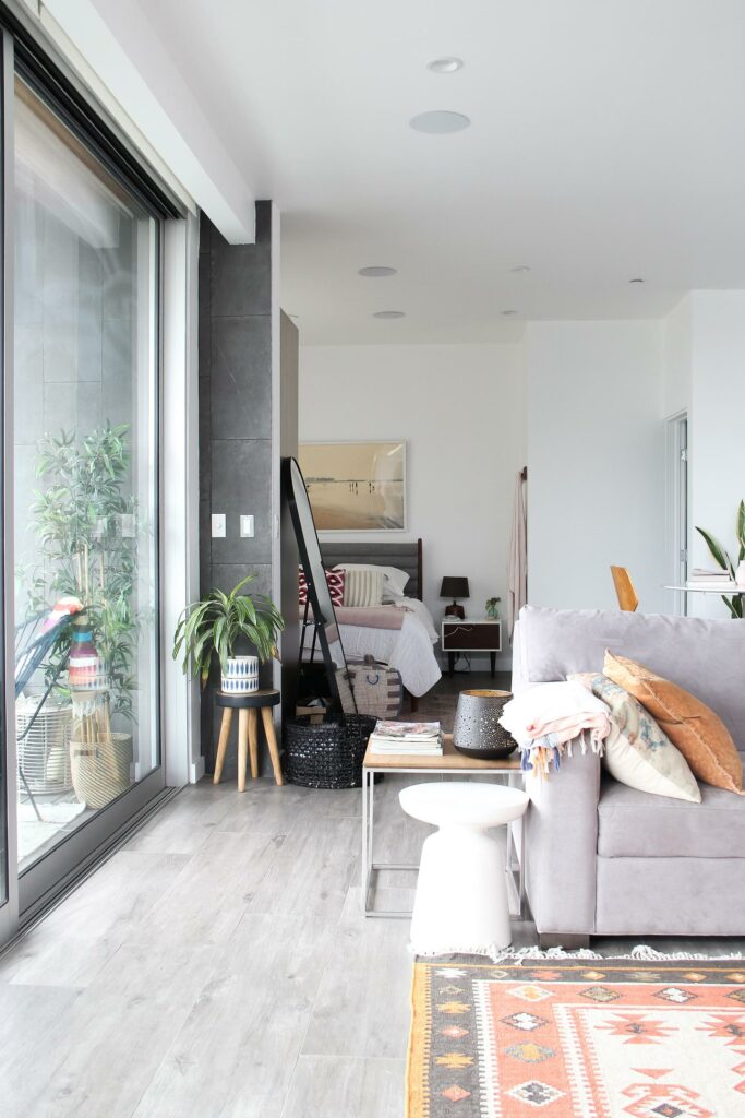 Bright, modern living room with stylish decor.