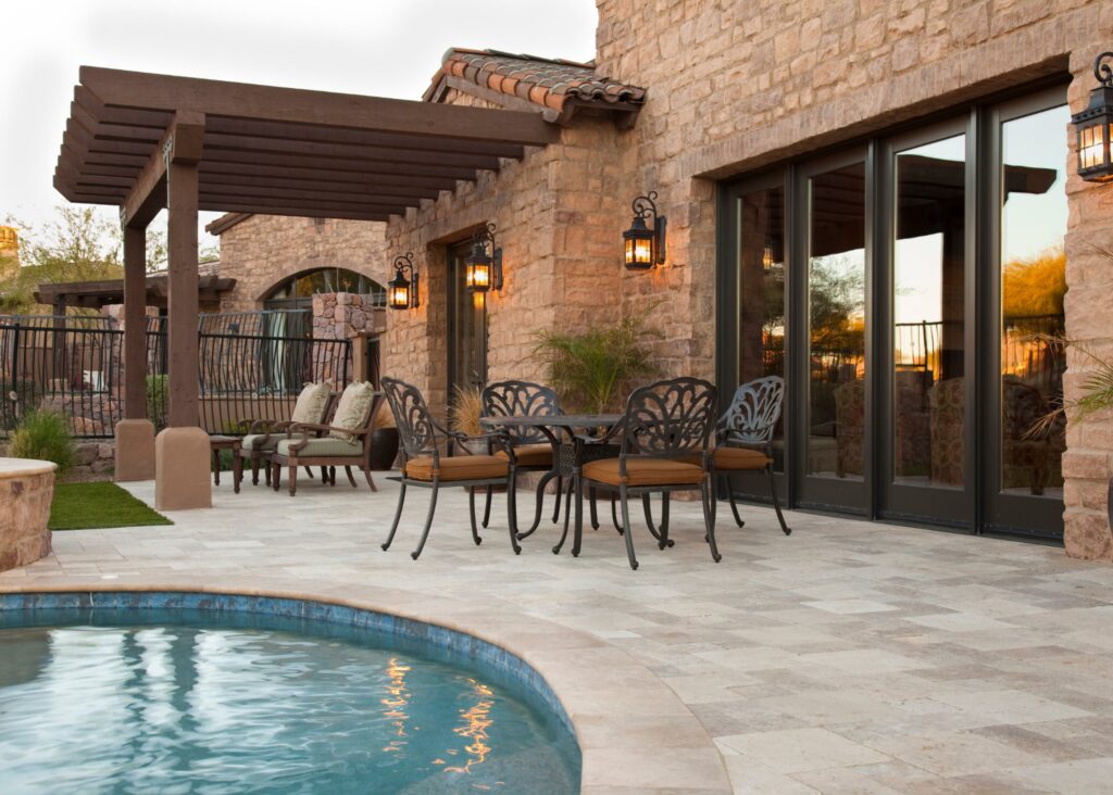 Elegant patio design with pool and pergola